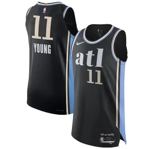 Moderno Attraente Nike Trae Young Atlanta Hawks Authentic Jersey City Edition Black per i devoti sostenitori