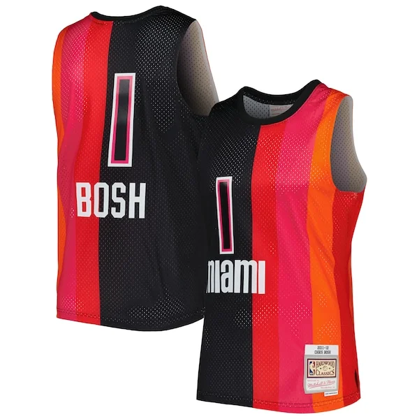 Ottimo Chris Bosh Miami Heat Hardwood Classics 2011/12 Split Swingman Jersey Black/Red per i devoti sostenitori