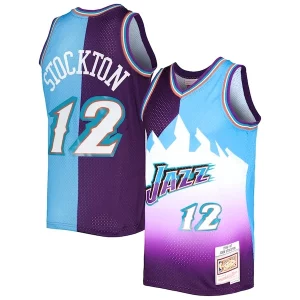 Lussuoso Meraviglioso Fantastico John Stockton Utah Jazz Hardwood Classics 1996/97 Split Swingman Jersey Purple/Turquoise per i devoti sostenitori