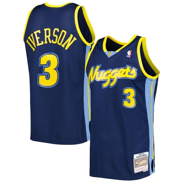 Attraente Ottimo Allen Iverson Denver Nuggets Hardwood Classics Swingman Jersey Navy per i devoti sostenitori
