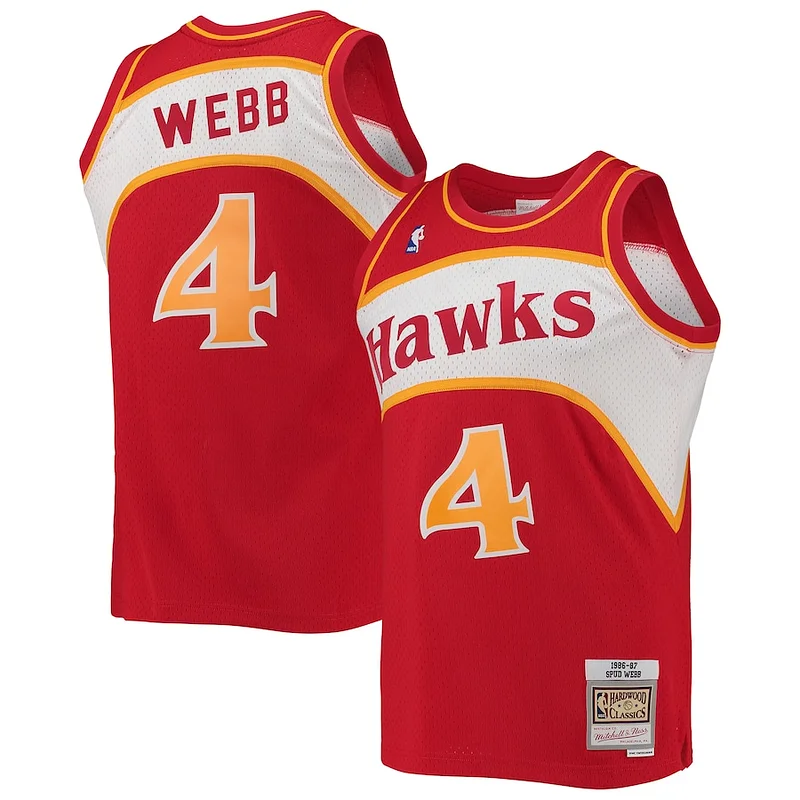 Elegante Attraente Spud Webb Atlanta Hawks Hardwood Classics Swingman Jersey Red per i devoti sostenitori