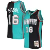 Carino Accattivante Pau Gasol Memphis Grizzlies Hardwood Classics 2001/02 Split Swingman Jersey Black/Turquoise per i devoti sostenitori