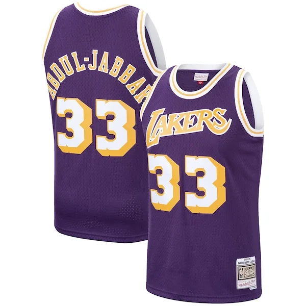 Resistente Stupendo Elegante Kareem Abdul Jabbar Los Angeles Lakers Hardwood Classics Swingman Jersey Purple/Gold per i devoti sostenitori