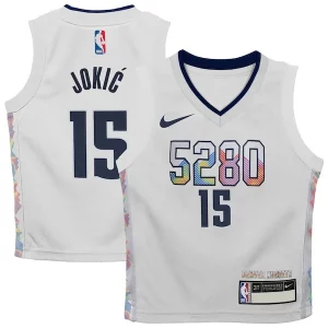 Prestigioso Nikola Jokic Denver Nuggets Nike Toddler 2024/25 Swingman Player Jersey City Edition White per i devoti sostenitori