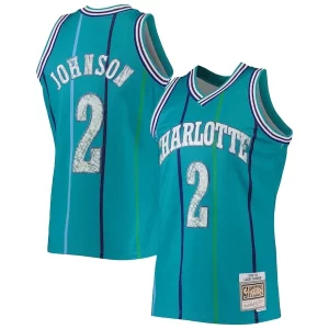 Versatile Larry Johnson Charlotte Hornets 1996/97 Hardwood Classics NBA 75th Anniversary Diamond Swingman Jersey Teal per i devoti sostenitori