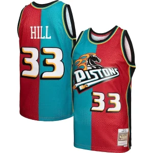 Cool Gorgeous Grant Hill Detroit Pistons Hardwood Classics 1999/00 Split Swingman Jersey Teal/Red per i devoti sostenitori