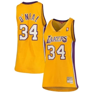 Meraviglioso Shaquille O'Neal Los Angeles Lakers Women's 1999/00 Hardwood Classics Swingman Jersey Gold per i devoti sostenitori