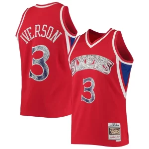 Versatile Resistente Allen Iverson Philadelphia 76ers 1996/97 Hardwood Classics NBA 75th Anniversary Diamond Swingman Jersey Red per i devoti sostenitori