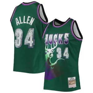 Robusto Ray Allen Milwaukee Bucks 1996/97 Hardwood Classics NBA 75th Anniversary Diamond Swingman Jersey Green per i devoti sostenitori