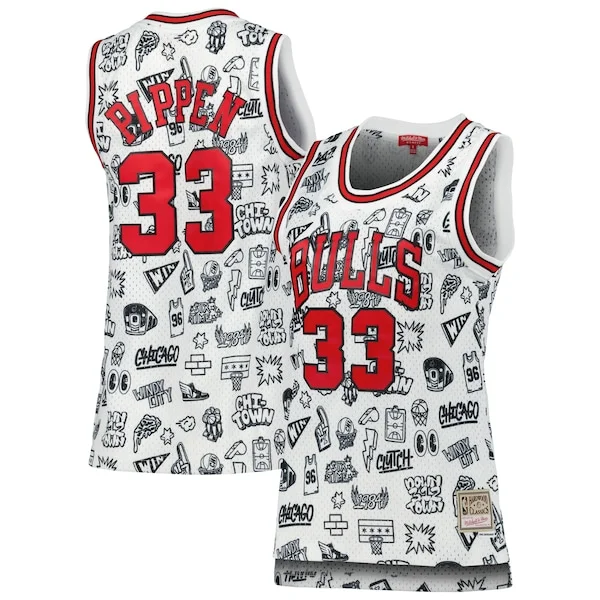 Attraente Classico Scottie Pippen Chicago Bulls Women's 1997 Doodle Swingman Jersey White per i devoti sostenitori