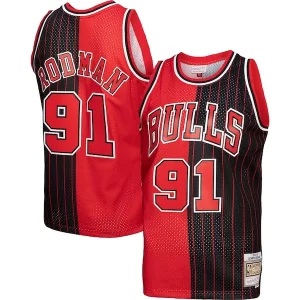 Delizioso Accattivante Dennis Rodman Chicago Bulls Hardwood Classics 1995/96 Split Swingman Jersey Red/Black per i devoti sostenitori
