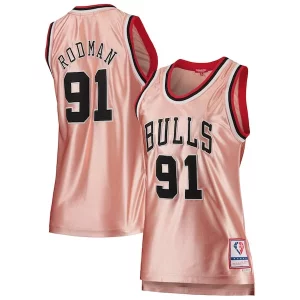 Eccezionale Dennis Rodman Chicago Bulls Women's 75th Anniversary Rose Gold 1997 Swingman Jersey Pink per i devoti sostenitori