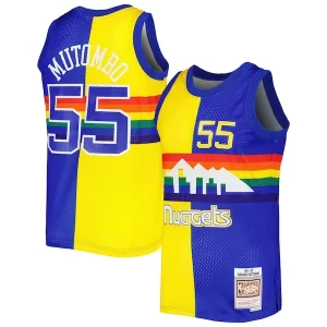 Moderno Bellissimo Dikembe Mutombo Denver Nuggets Hardwood Classics 1991/92 Split Swingman Jersey Royal/Gold per i devoti sostenitori