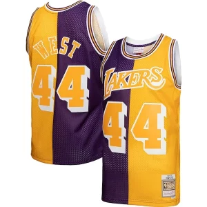 Ottimo Raffinato Versatile Jerry West Los Angeles Lakers Hardwood Classics 1971/72 Split Swingman Jersey Purple/Gold per i devoti sostenitori