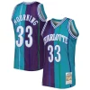 Magnifico Carino Pratico Alonzo Mourning Charlotte Hornets Hardwood Classics 1992/93 Split Swingman Jersey Teal/Purple per i devoti sostenitori