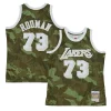 Splendido Trendy Dennis Rodman Los Angeles Lakers Hardwood Classics 1998/99 Ghost Green Swingman Jersey Camo per i devoti sostenitori