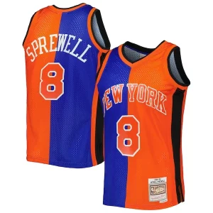 Resistente Latrell Sprewell New York Knicks Hardwood Classics 1998/99 Split Swingman Jersey Blue/Orange per i devoti sostenitori