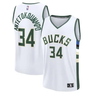 Duraturo Bellissimo Trendy Giannis Antetokounmpo Milwaukee Bucks Fast Break Replica Player Jersey Association Edition White per i devoti sostenitori