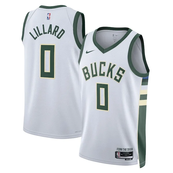 Carino Lussuoso Damian Lillard Milwaukee Bucks Nike Unisex Fear The Deer Swingman Player Jersey Association Edition White per i devoti sostenitori