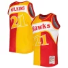 Fantastico Accattivante Dominique Wilkins Atlanta Hawks Hardwood Classics 1986/87 Split Swingman Jersey Yellow/Red per i devoti sostenitori
