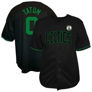 Elegante Jayson Tatum Boston Celtics Profile Big & Tall Name & Number Button Up Jersey Black per i devoti sostenitori