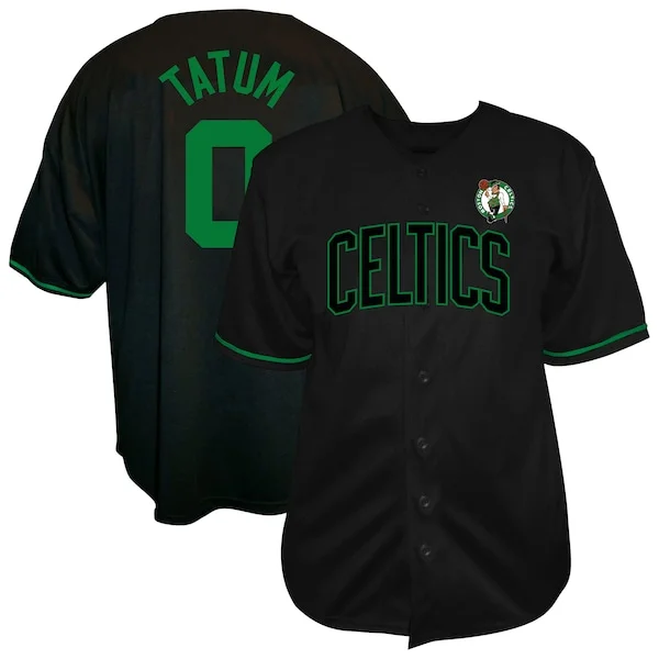 Elegante Jayson Tatum Boston Celtics Profile Big & Tall Name & Number Button Up Jersey Black per i devoti sostenitori