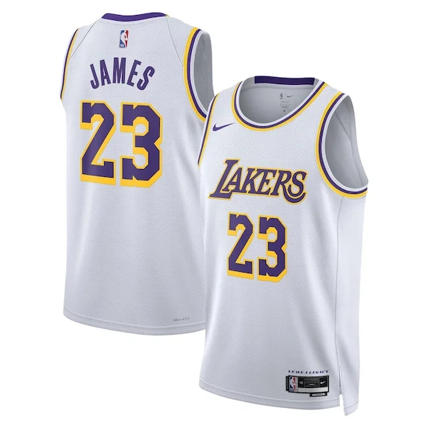 Attraente Pratico Resistente LeBron James Los Angeles Lakers Nike Unisex Swingman Jersey Association Edition White/Gold per i devoti sostenitori