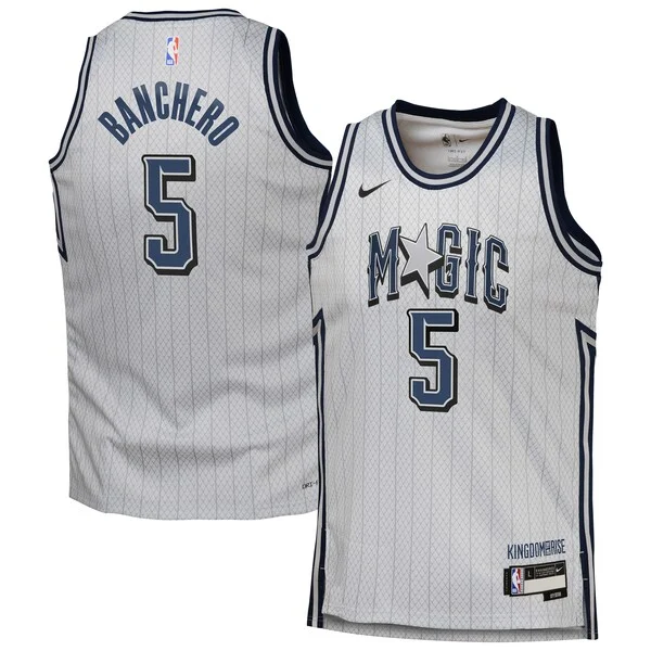 Stupendo Incantevole Carino Paolo Banchero Orlando Magic Nike Youth 2024/25 Swingman Player Jersey City Edition Silver per i devoti sostenitori