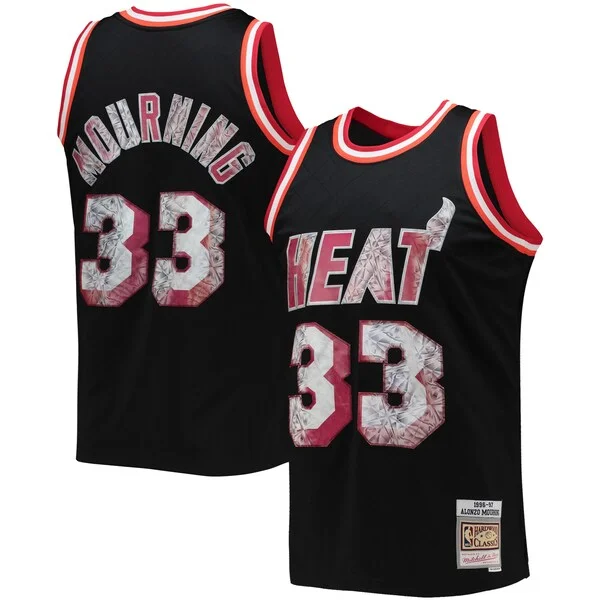 Elegante Bellissimo Alonzo Mourning Miami Heat 1996/97 Hardwood Classics NBA 75th Anniversary Diamond Swingman Jersey Black per i devoti sostenitori