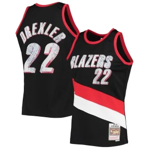 Robusto Delizioso Clyde Drexler Portland Trail Blazers 1991/92 Hardwood Classics NBA 75th Anniversary Diamond Swingman Jersey Black per i devoti sostenitori