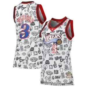 Delizioso Allen Iverson Philadelphia 76ers Women's 2000 Doodle Swingman Jersey White per i devoti sostenitori