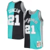 Elegante Tim Duncan San Antonio Spurs Hardwood Classics 1998/99 Split Swingman Jersey Black/Teal per i devoti sostenitori