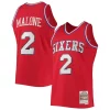 Trendy Bellissimo Moses Malone Philadelphia 76ers 1982/83 Hardwood Classics NBA 75th Anniversary Diamond Swingman Jersey Red per i devoti sostenitori