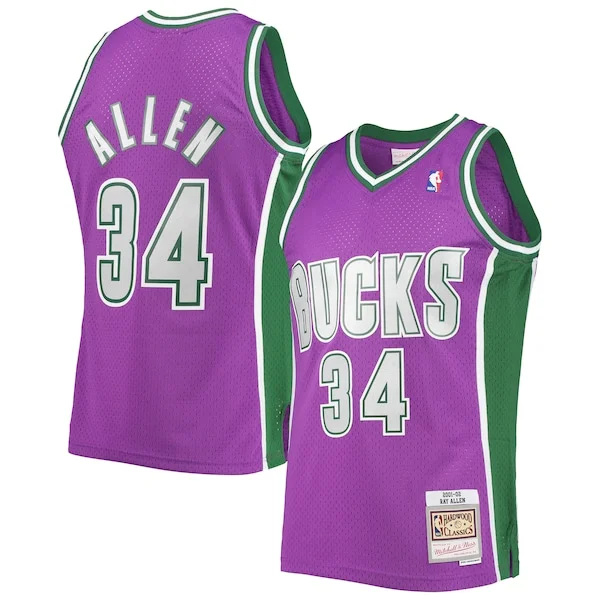 Magnifico Ray Allen Milwaukee Bucks 2001/02 Hardwood Classics Swingman Jersey Purple per i devoti sostenitori