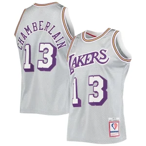 Classico Accattivante Wilt Chamberlain Los Angeles Lakers 75th Anniversary 1971/72 Hardwood Classics Swingman Jersey Silver per i devoti sostenitori