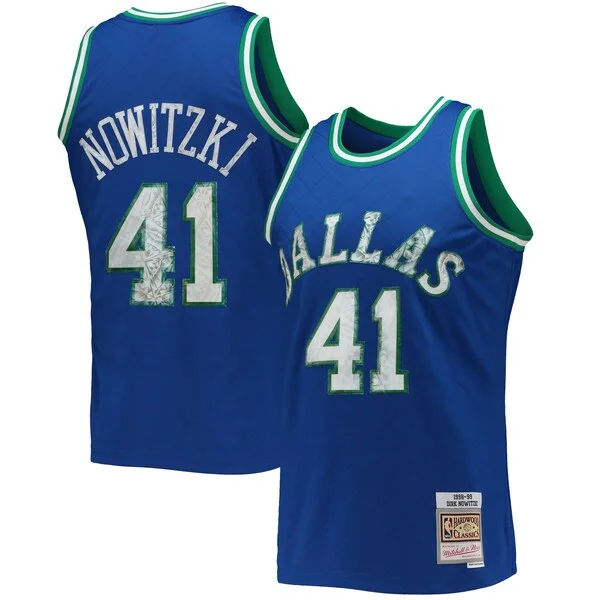 Pratico Splendido Elegante Dirk Nowitzki Dallas Mavericks 1998/99 Hardwood Classics NBA 75th Anniversary Diamond Swingman Jersey Blue per i devoti sostenitori