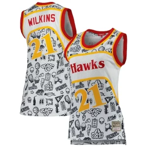 Duraturo Dominique Wilkins Atlanta Hawks Women's 1986 Doodle Swingman Jersey White per i devoti sostenitori
