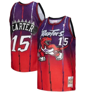 Fascinante Vince Carter Toronto Raptors 1998/99 Hardwood Classics Fadeaway Swingman Player Jersey Red/Purple per i devoti sostenitori