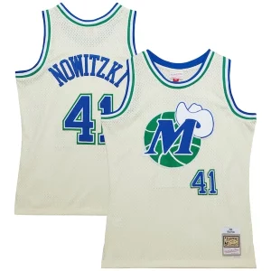 Attraente Dirk Nowitzki Dallas Mavericks Chainstitch Swingman Jersey Cream per i devoti sostenitori