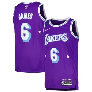 Lussuoso LeBron James Los Angeles Lakers Nike Swingman Player Jersey City Edition Purple per i devoti sostenitori