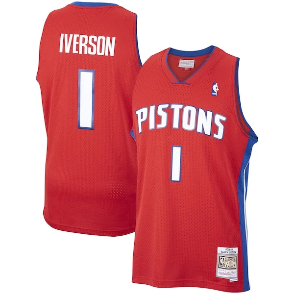Trendy Ottimo Attraente Allen Iverson Detroit Pistons 2008/09 Hardwood Classics Swingman Jersey Red per i devoti sostenitori