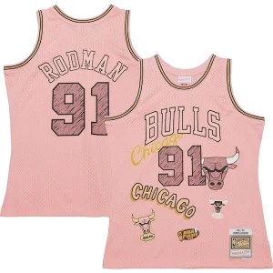 Classico Stupendo Dennis Rodman Chicago Bulls 1997/98 Swingman Sidewalk Sketch Jersey Pink per i devoti sostenitori