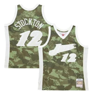 Lussuoso Comodo John Stockton Utah Jazz Hardwood Classics 1998/99 Ghost Green Swingman Jersey Camo per i devoti sostenitori