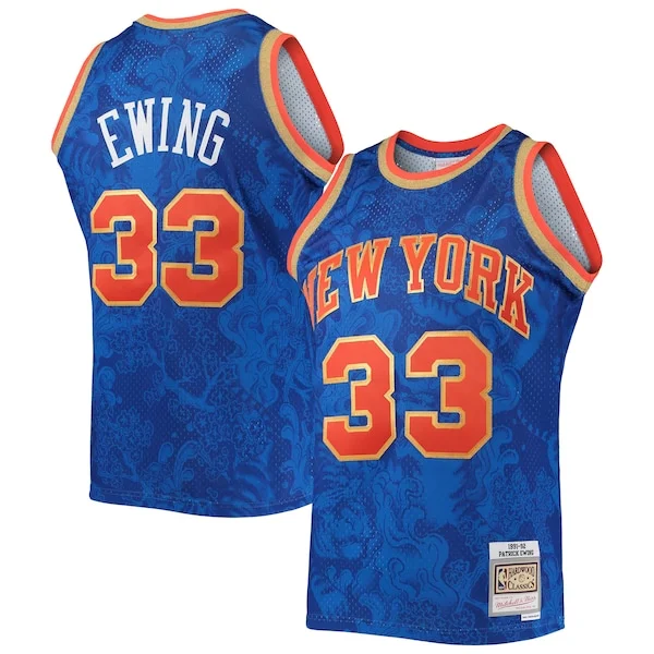 Gorgeous Classico Prestigioso Patrick Ewing New York Knicks Hardwood Classics 1991/92 Lunar New Year Swingman Jersey Blue per i devoti sostenitori