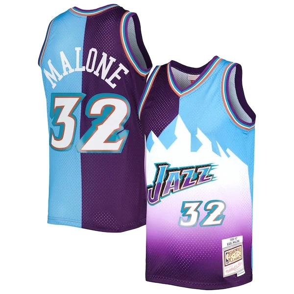 Prestigioso Karl Malone Utah Jazz Hardwood Classics 1996/97 Split Swingman Jersey Purple/Turquoise per i devoti sostenitori