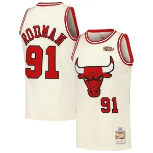 Gorgeous Resistente Dennis Rodman Chicago Bulls Chainstitch Swingman Jersey Cream per i devoti sostenitori