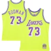 Moderno Gorgeous Dennis Rodman Los Angeles Lakers Hardwood Classics 1998/99 Tropical Swingman Jersey Neon Yellow per i devoti sostenitori