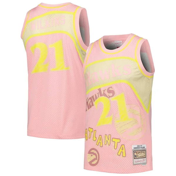 Pratico Splendido Incantevole Dominique Wilkins Atlanta Hawks 1986/87 Swingman Sidewalk Sketch Jersey Pink per i devoti sostenitori