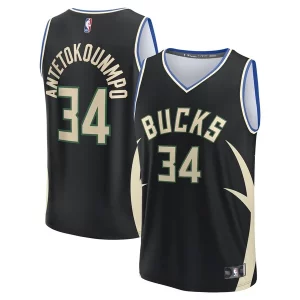 Prestigioso Giannis Antetokounmpo Milwaukee Bucks Fast Break Replica Player Jersey Statement Edition Black per i devoti sostenitori
