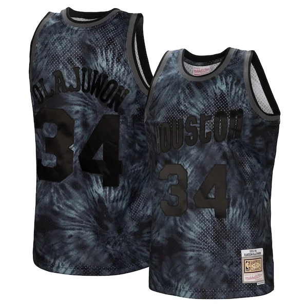 Moderno Hakeem Olajuwon Houston Rockets Hardwood Classics 1993/94 Tie Dye Swingman Jersey Black per i devoti sostenitori